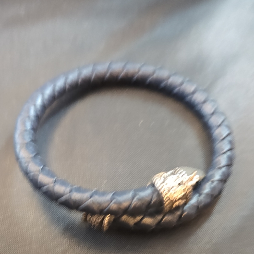 Alex and Ani Vintage 66 Navy Leather Braided Wrap Bangle Bracelet, Adjustable - Picture 5 of 6